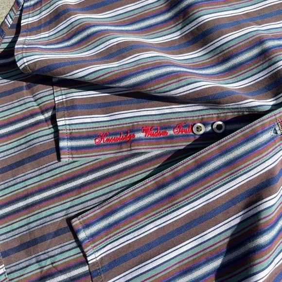 Robert Graham Shirt Mens 3XL Blue Brown Green Stripe Flip Cuff Long Sleeve